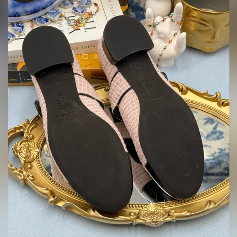 🆕 TORY BURCH 🧿 NWOB Mary Jane Heeled Ballet Flat, Pink Tweed, Sz 7.5 *SAMPLE*